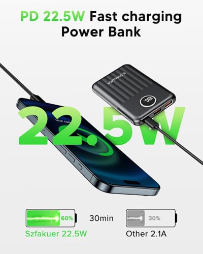 Portable Charger,Ultra Slim 10000mAh 22.5W Power Bank,USB C in/Output Fast Charging Mini Battery Pack Compatible with iPhone 17 16 15 14 Samsung S23 S22 S21 Google iPad etc (Black) - color: Black