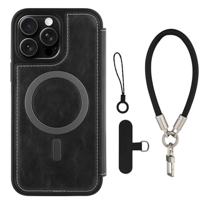 Wallet Phone Case Crafted for iPhone 16 Pro Grey | PU Leather Phone Case Flip Cover Wrist Strap Card Holder Slots - color: Gray-2, size: iPhone 16 Pro