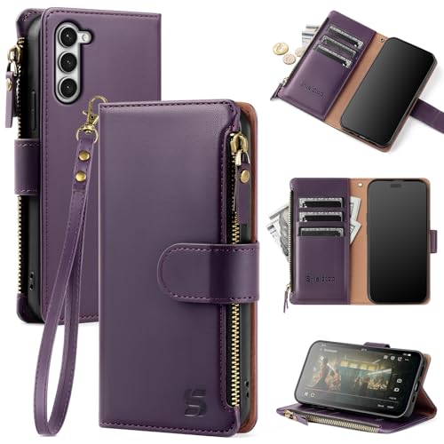 Shieldtop Compatible with Samsung Galaxy S23 5G Wallet Case with Card Holder,Women Men RFID Blocking PU Leather Flip Cover Wrist Strap Zipper Credit Card Slots,Phone Case for S23 5G 6.1",Dark Purple - color: Dark Purple, size: Galaxy S23 - 6.1"