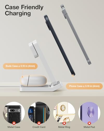 Meifigno 3 in 1 Foldable Wireless Charger for Google Pixel Watch 3/2, White - color: White