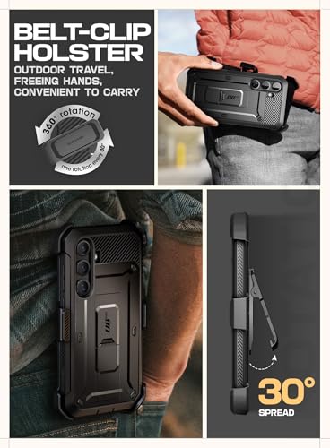 SUPCASE for Galaxy S25 FE Case with Built-in Screen Protector, Black | Invisible Stand, Belt Clip Holster, Charge Port Cover, Military-Grade Protection, Anti-Slip, Shockproof, Unicorn Beetle Pro