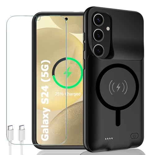 Battery Case for Galaxy S24, 10000mAh Portable Wireless Charging Case Supporting Carplay, Compatible with Galaxy S24 (6.2 inch) Rechargeable Extended Battery Charger (Black) - size: Galaxy S24