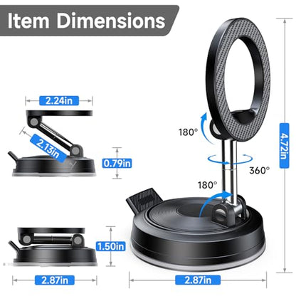 NeverDrop Car Mount for MagSafe [2 Bases for Any Surface | 118+LBS Ultra Grip | 2400gf Strong Magnetic] 360° Adjustable Car Phone Holder, Phone Holders for Your Car for All Smartphones, Carbon Fiber