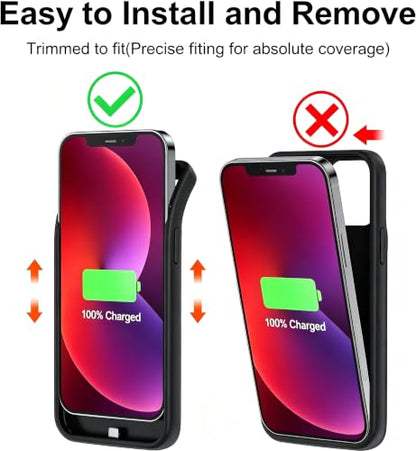 13800mAh Upgraded Battery Case for iPhone 13/14/13 Pro (6.1 Inch), Portable Rechargeable Charging Case with Screen Protector, Slim Protective Extended Battery Pack - Black - size: For iPhone 13/14/13Pro battery case