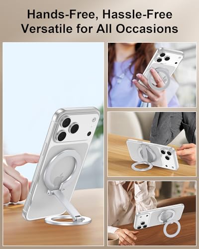 MagSafe Ring Stand Double-Sided Magnetic Phone Grip, Finger Loop Kickstand - color: Sliver