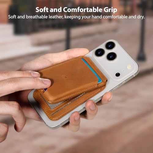 Belemay Crazy Horse Leather Magnetic Wallet for MagSafe Adjustable Stand - color: Sunset Tan