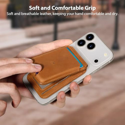 Belemay Crazy Horse Leather Magnetic Wallet for MagSafe Adjustable Stand - color: Sunset Tan
