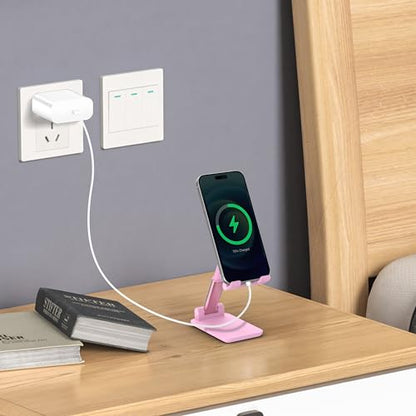 Cell Phone Stand, Adjustable Angle and Height Cell Phone Holder for Desk, Foldable and Portable, Anti-Slip Silicone Pad, Compatible with All Mobile Phones and 4-8 Inch Devices, Pink - color: Pink