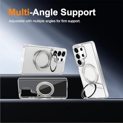 Magnetic Case for Samsung Galaxy S26 Ultra 5G Phone 2026 | with Rotating Kickstand | Non-Yellowing Transparent Clear | Slim Thin | Wireless Charging | Shockproof Protection (Clear) - color: Clear, size: S26 Ultra