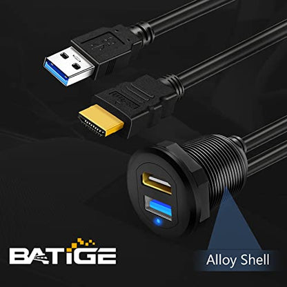 Alloy USB 3.0 & HDMI Male to Female Car Mount Flush Cable 3ft - style: USB3.0 & HDMI 3ft