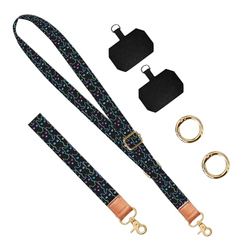Phone Lanyard Crossbody Wrist Strap, Universal Adjustable Neck Strap for Phone Case Keys ID Badges, Travel Essential - color: Cute Black Cats