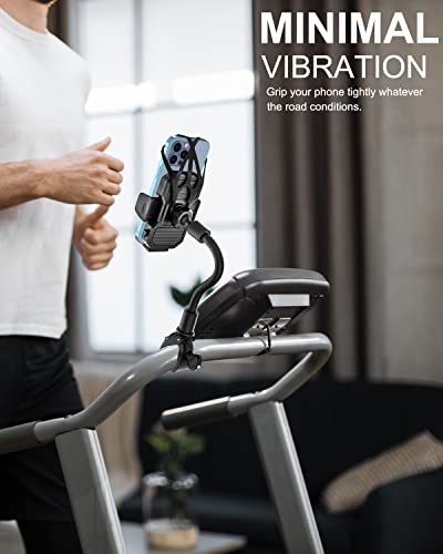 Gooseneck Spin Bike Phone Mount, Handlebar Clip Cell Phone Holder for Exercise Bicycle, Stationary Cycling, Stroller, Gym Treadmill for iPhone 17 Pro Max Air 16 15 14 13 12 and 4-7" Smartphones