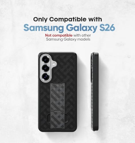 MOTIVE for Samsung Galaxy s26 Case with Belt Clip, Rigid, Kickstand | 6.3" | Ranger v1 Series, Black, 360° holster, open-top/open-bottom port access, textured grip, slim design - size: s26