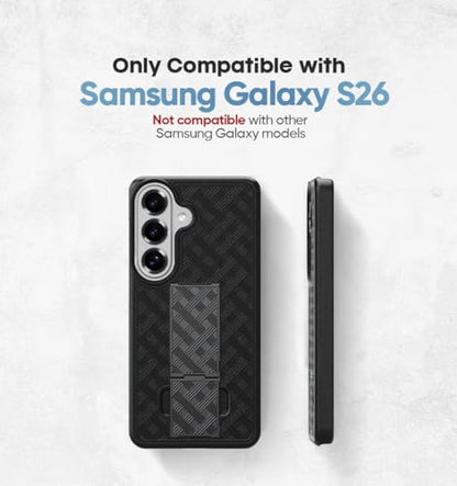 MOTIVE for Samsung Galaxy s26 Case with Belt Clip, Rigid, Kickstand | 6.3" | Ranger v1 Series, Black, 360° holster, open-top/open-bottom port access, textured grip, slim design - size: s26