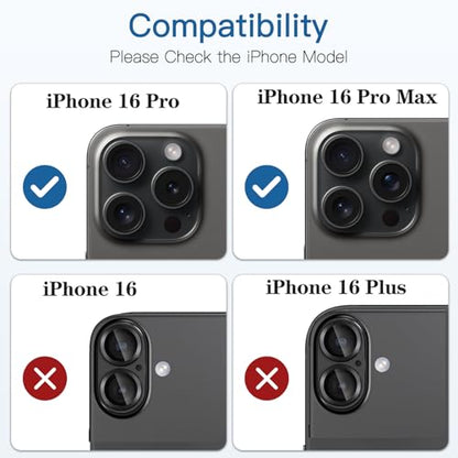 [2 Pack Camera Lens Protector for iPhone 16 Pro/16 Pro Max,9H Tempered Glass,Aviation Aluminum Plate Cover,Night Circle,No Bubble,HD Clarity,Case Friendly,Easy Installation-Black - size: for iPhone 16 Pro/16 Pro Max