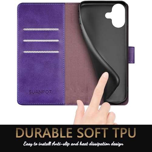 SUANPOT Compatible with iPhone 17 6.3" Wallet case with RFID Blocking Credit Card Holder,Flip Book PU Leather Protective Cover Women Men for Apple 17 Phone case Purple - color: Purple, size: iPhone 17 6.3"
