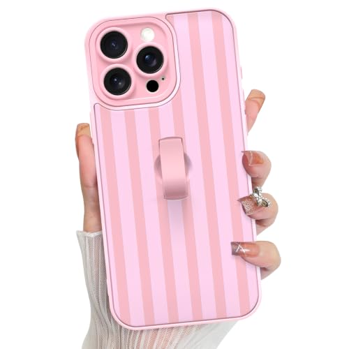 KANGHAR Compatible with iPhone 15 Pro Case Stripes Pattern -Pink | Silicone Cute, Wristband Kickstand Camera Protection Soft Slim Cover for Girls Women - color: Pink-Stripes, size: iPhone 15 Pro
