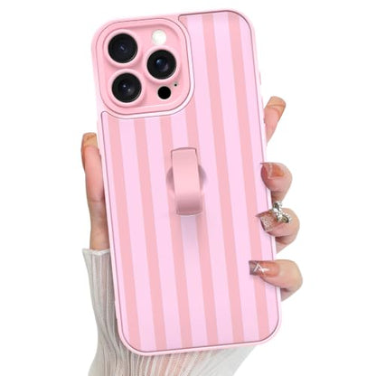 KANGHAR Compatible with iPhone 15 Pro Case Stripes Pattern -Pink | Silicone Cute, Wristband Kickstand Camera Protection Soft Slim Cover for Girls Women - color: Pink-Stripes, size: iPhone 15 Pro