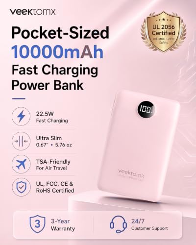 Portable Charger 10000mAh, Ultra Slim Power Bank Fast Charging (Pink) - color: pink