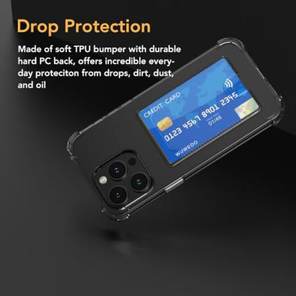 for iPhone 15 Pro Max Crystal Clear Card Case, [Slim & Protection][Up to 2 Cards] Anti-Yellowing Flexible TPU Wallet Case with Card Holder 6.7" 2023 - size: iPhone 15 Pro Max