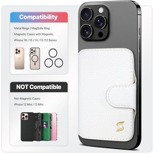 Magnetic Phone Wallet Card Holder for Magsafe Wallet for iPhone 17/16/15/14/13/12 Series, RFID Blocking, 5 Slots Fit 7 Cards, ID Window, Luxury Leather Mag Safe Wallet for Women Men, White - color: Pebbled White
