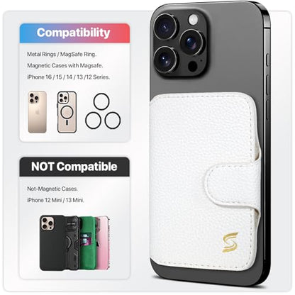 Magnetic Phone Wallet Card Holder for Magsafe Wallet for iPhone 17/16/15/14/13/12 Series, RFID Blocking, 5 Slots Fit 7 Cards, ID Window, Luxury Leather Mag Safe Wallet for Women Men, White - color: Pebbled White
