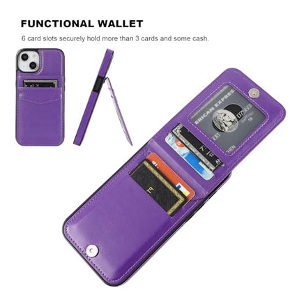 KIHUWEY for iPhone 14 Wallet Case Card Holder Kickstand, Dark Purple - color: Dark Purple