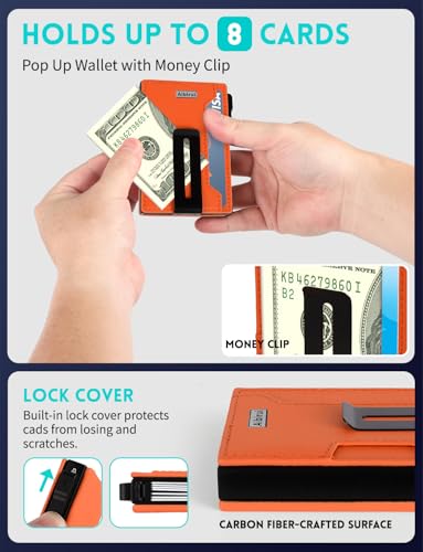 Ridge Wallets for Men,Magsafe Wallet with money clip,Pop up wallet - color: Orange