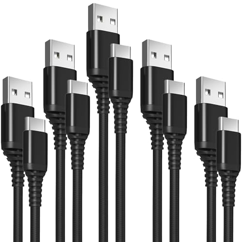 5-Pack USB-A to USB-C Cables – Extra-Long 10 ft (3 m), 3A Fast Charging, Braided – Compatible with iPhone 15/16/17, Galaxy S25/S24/S23, Pixel, PS5 & More - size: USB Type-C to USB Type-A - 10 ft