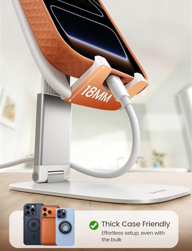 Lamicall Ultra-Thin Cell Phone Stand, Foldable Cellphone Holder for Desk - color: B-White