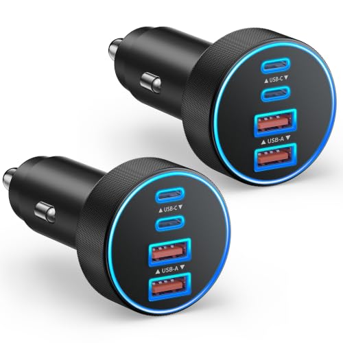 USB C Car Charger, 90W 4-Port Cigarette Lighter USB Charger Adapter, 2 Pack - style: 2Pack