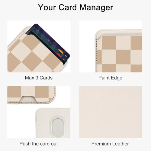 uCOLOR Upgraded Magnetic Cell Phone Wallet Card Holder-Compatible with Mag Safe for iPhone 17/16/15/14/13/12 Series, Leather Magnetic Phone Wallet (checkered) - color: Brown Checkered