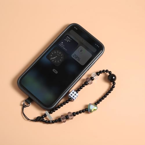 Elegant black bow beaded mobile phone charm -Stylish and lovely mobile wrist strap, cute accessories charm - Perfect for iPhone - style: Black round bead
