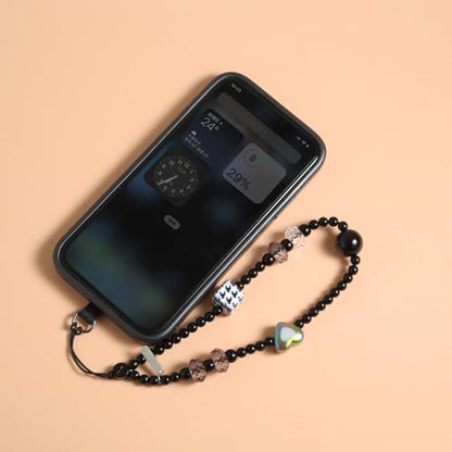 Elegant black bow beaded mobile phone charm -Stylish and lovely mobile wrist strap, cute accessories charm - Perfect for iPhone - style: Black round bead