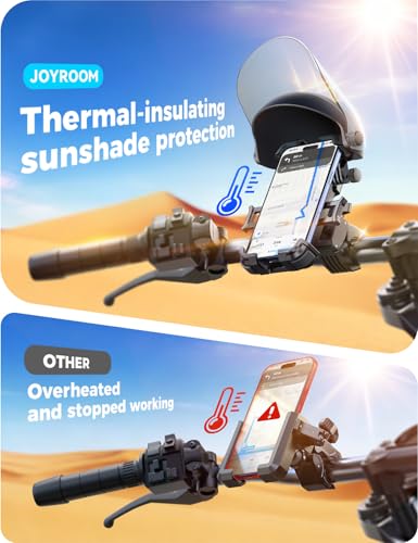 JOYROOM Motorcycle Phone Mount Holder, [All-Weather Sunshade & 120mph Secure Lock] Phone Holder for Motorcycle ATV UTV, [Metal Lock] Handlebar Phone Mount for iPhone 17 16 Pro, All 4.7-7" Phones