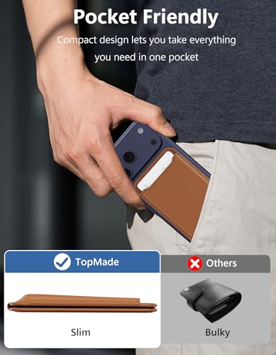 TopMade for MagSafe Wallet with Adjustable Stand, Magnetic Phone Card Holder for iPhone 17/16/15/14/13/12 Series, RFID Blocking Premium Leather, ID Window, Holds 5 Cards, Brown - color: Brown