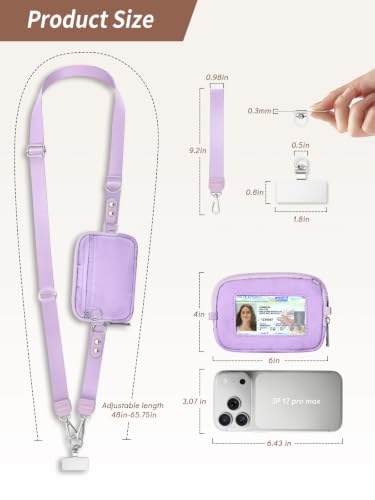 Clip and Go Strap for Phone with Wallet Crossbody Lanyard Purp - color: 1 Pur