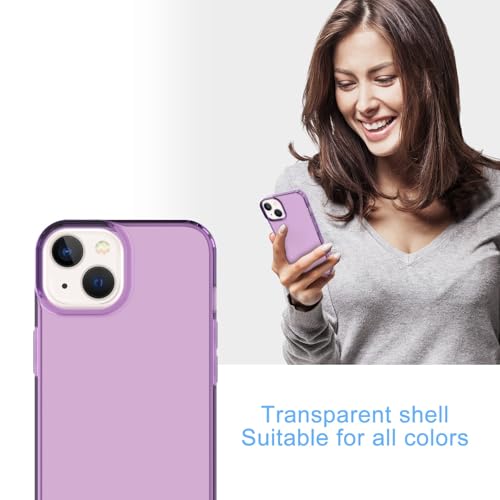 Phone Case for iPhone 14 Clear, [Crystal Clear][Non-Yellowing] Slim Shockproof Reinforced Drop Protective Flexible TPU Back Cover Phone Case for iPhone 14 Protective Case(Purple) - color: Purple