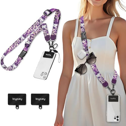 Icycay Phone Lanyard Crossbody Strap Neck Adjustable Teacher Women Cat - color: Cat Purple Flower