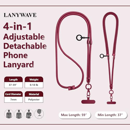 4-in-1 Phone Lanyard, Crossbody, Neck, Wrist & Finger Strap - color: Red