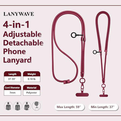 4-in-1 Phone Lanyard, Crossbody, Neck, Wrist & Finger Strap - color: Red