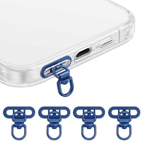 saxsion Side-Mount Phone Tether Tab, Metal Lanyard Patch, 360° Swivel Clip, 304 Stainless Steel, Won't Block Charging Port - color: Sapphire Blue