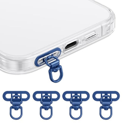 saxsion Side-Mount Phone Tether Tab, Metal Lanyard Patch, 360° Swivel Clip, 304 Stainless Steel, Won't Block Charging Port - color: Sapphire Blue