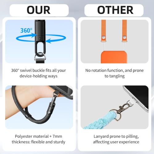 360° Rotatable Adjustable Phone Lanyard 3-Piece Set - Wrist/Neck/Crossbody Strap with Tether Tabs, Universal for Phones - color: Light Brown