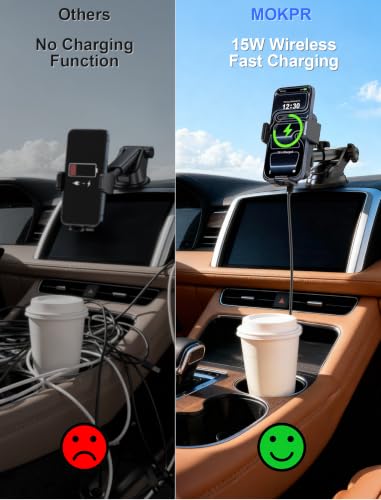 Wireless Car Charger Auto Clamping LED Car Charger Dash Windshield Air Vent - style: Dashboard