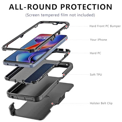 for Motorola Moto G 2026/2025 Case: for Moto G Play 2026 Case with Belt Clip Holster, Heavy Duty 3-Layer Military Grade Rugged Full Body Protection Cover (Black) - color: Black