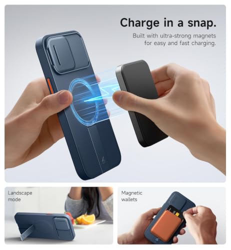 SURITCH for iPhone 13 Pro Max/12 Pro Max Case with Magnetic Camera Slide Cover and Adjustable Kickstand, Compatible with MagSafe, Shockproof Bumper Case Slim Protective Cover 6.7 Inch, Blue - color: Blue, size: IPhone 13 Pro Max/12 Pro Max-6.7"