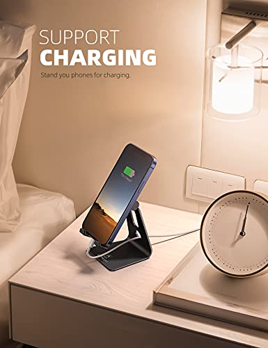 Lamicall Aluminum Cell Phone Stand, Adjustable Desk Phone Holder for iPhone - color: Black