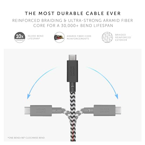 Native Union Anchor Cable 240W – 10ft Reinforced Braided USB-C to USB-C Power Delivery 3.1 Charging Cable with Weighted Knot – for iPhone 17 Pro Max/17e, MacBook Pro 14"/16" M5, Air M5, Neo (Zebra) - color: Zebra