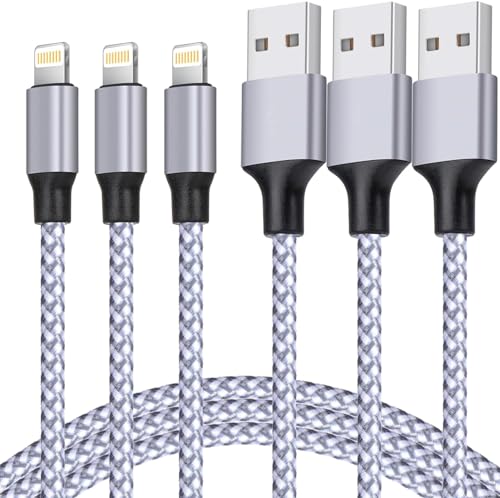 iPhone Charger, Lightning Cable 3PACK 6FT MFi Certified USB Charging Cord - color: white, grey
